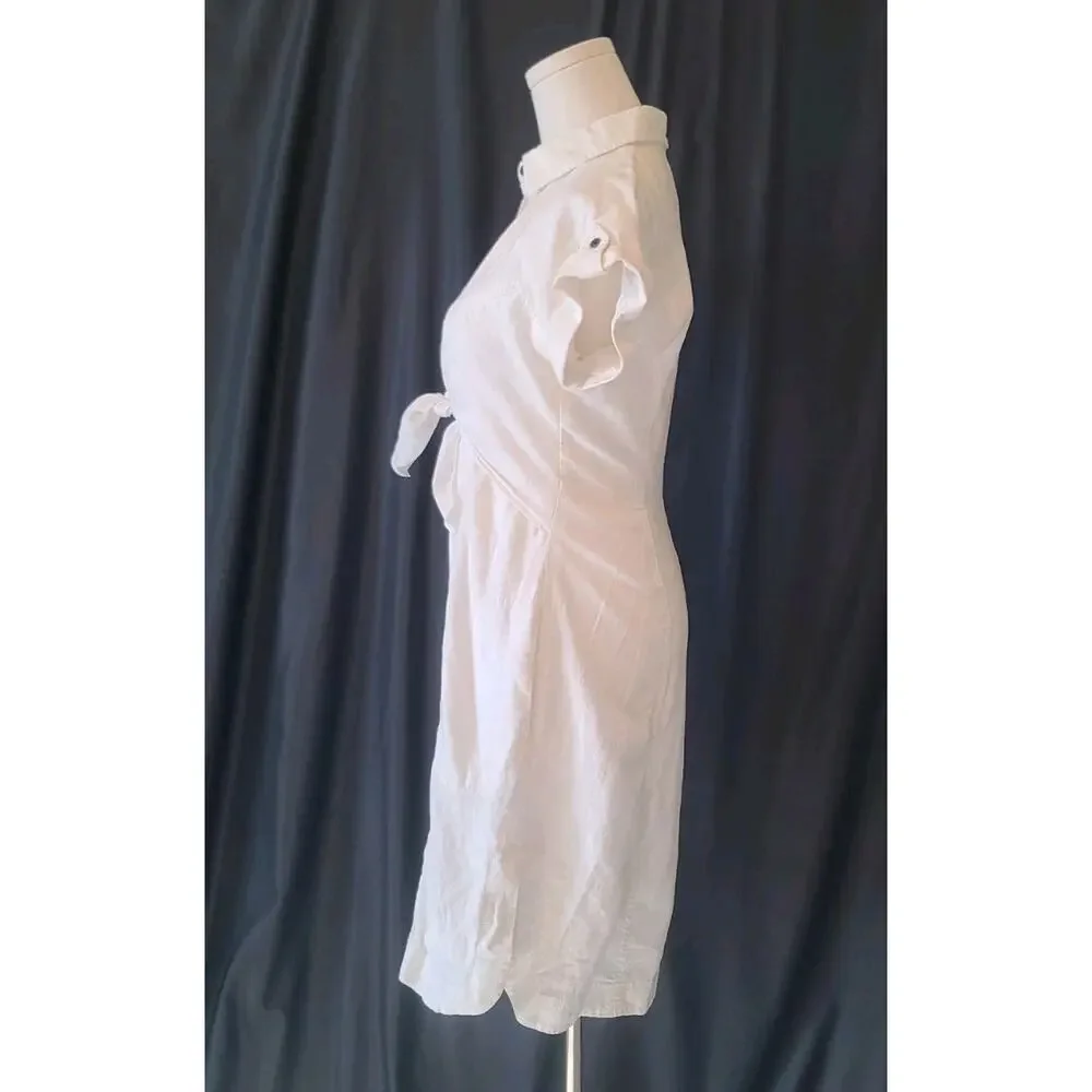 Anthropologie Maeve Womens Elspeth White Linen Blend Tie Front Shirt Dress US 0P